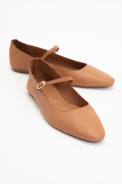 Forever & Always Shoes Lara Leather Mary Jane Flats In Cognac Brown Leather