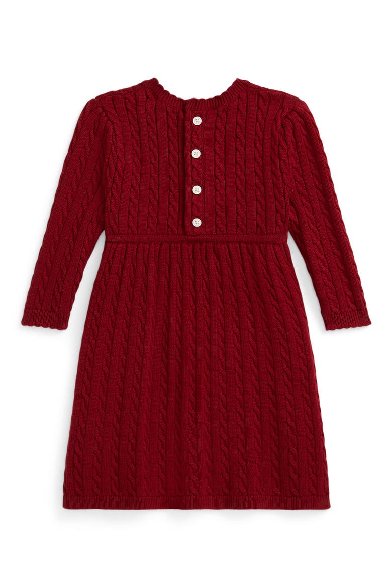 Cable Long Sleeve Cotton Sweater Dress & Bloomers, Alternate, color, RED