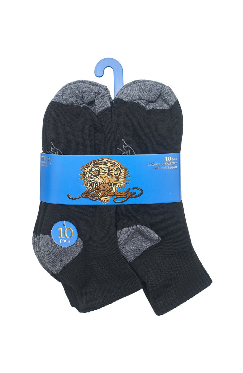 Ed Hardy Boys Basic Half Cushion Quarter Sock 10-Pack, Alternate, color, Black