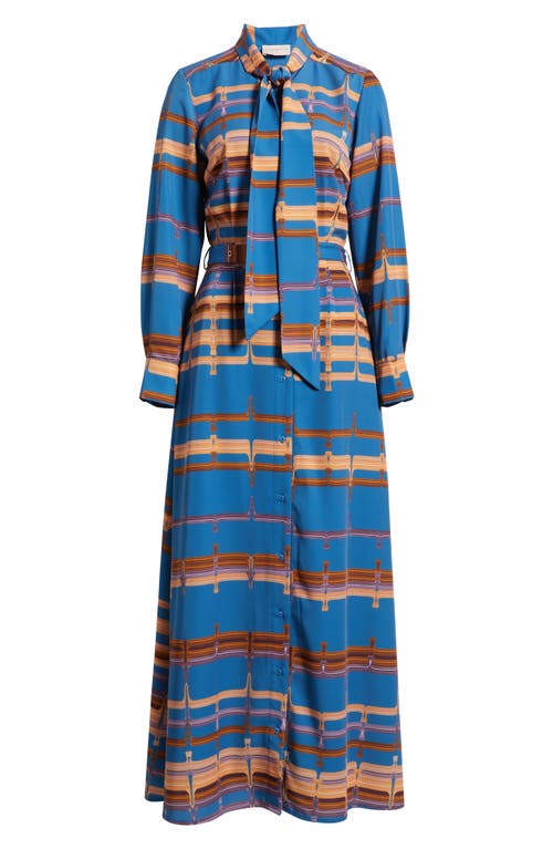 Ciebon Jameela Belted Long Sleeve Maxi Shirt Dress In Blue