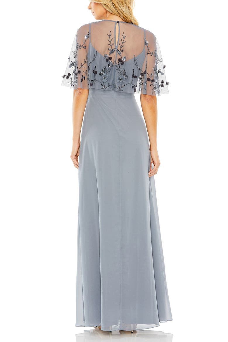 Sleeveless Gown With Embellished Cape, Alternate, color, Slate Blue