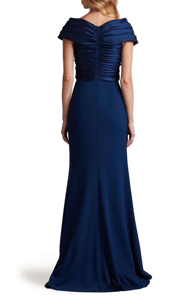 Tadashi Shoji Portrait Neck Taffeta Gown, Alternate, color, Navy