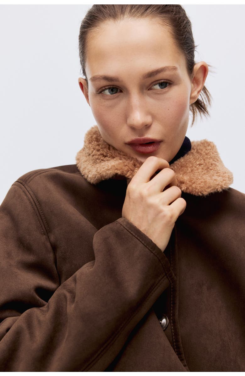 H&M Teddy-collared Jacket, Main, color, Dark Brown