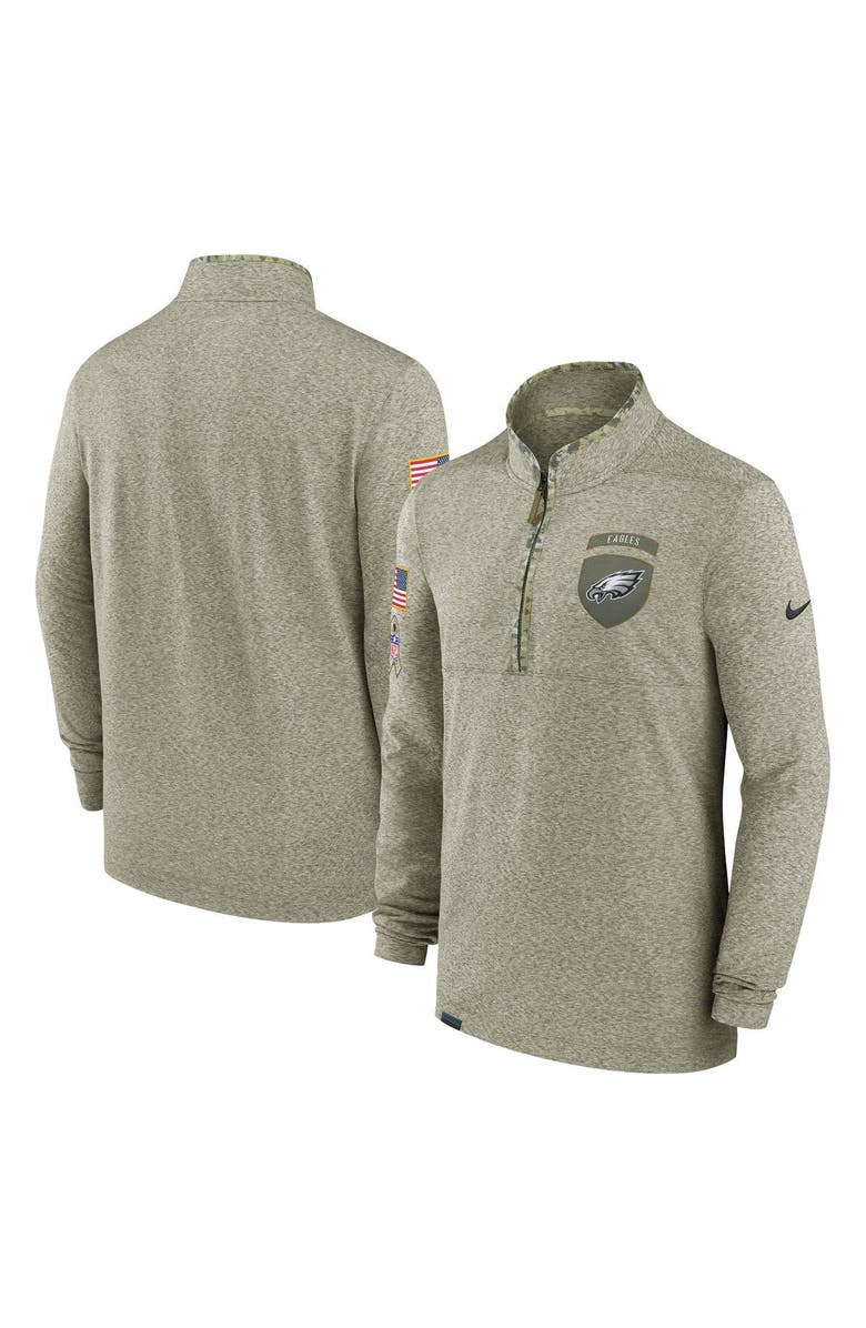 Nike Men's Nike Olive Philadelphia Eagles 2022 Salute to Service Shield Quarter-Zip Top, Main, color, 