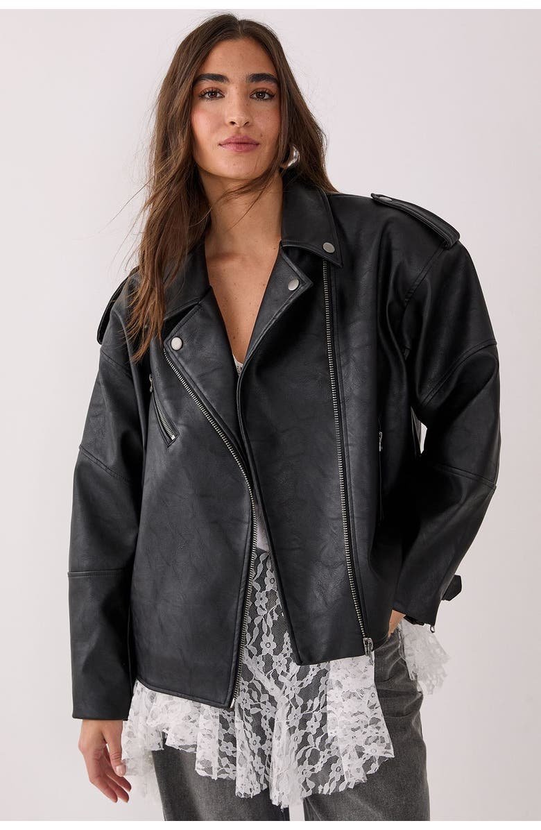 NASTY GAL Faux Leather Biker Jacket, Main, color, Black