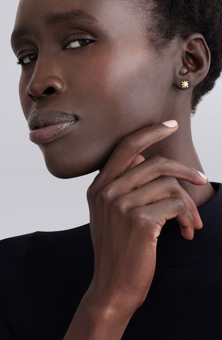 LAGOS 18K Lune Fleur Pearl Floral Stud Earrings, Alternate, color, Gold