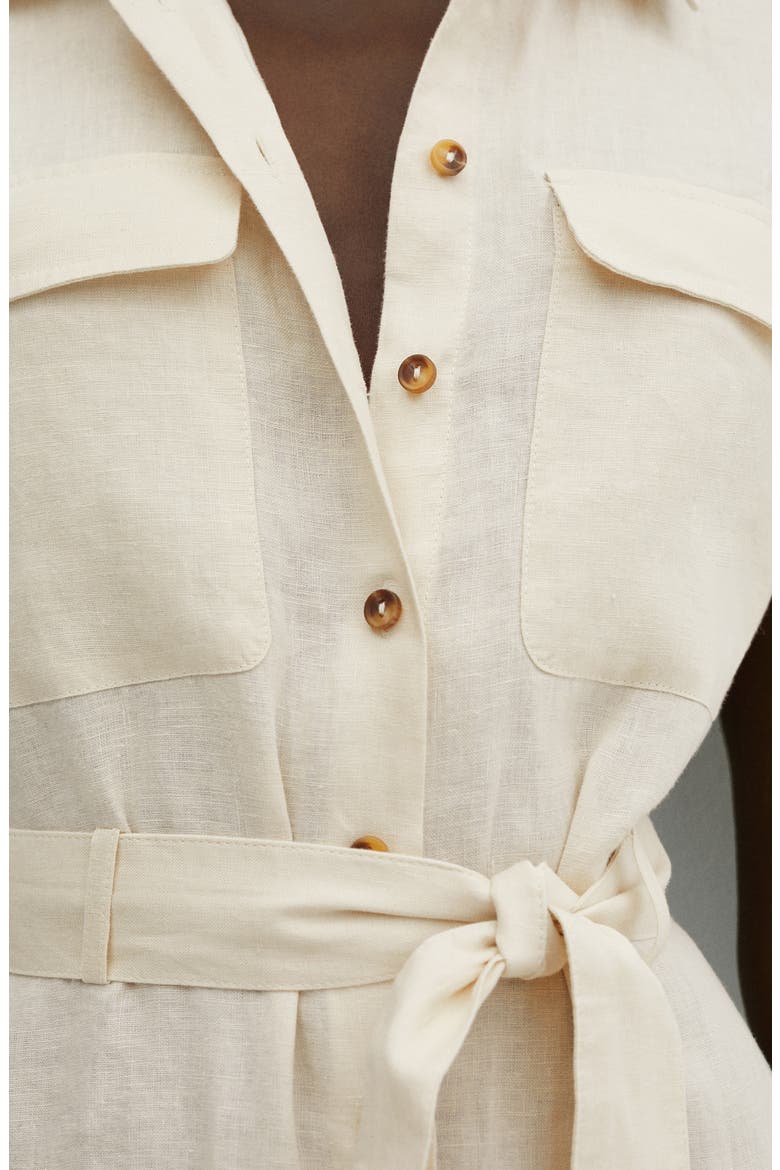 Quito Tie Waist Linen Shirtdress, Alternate, color, LIGHT PASTEL BROWN