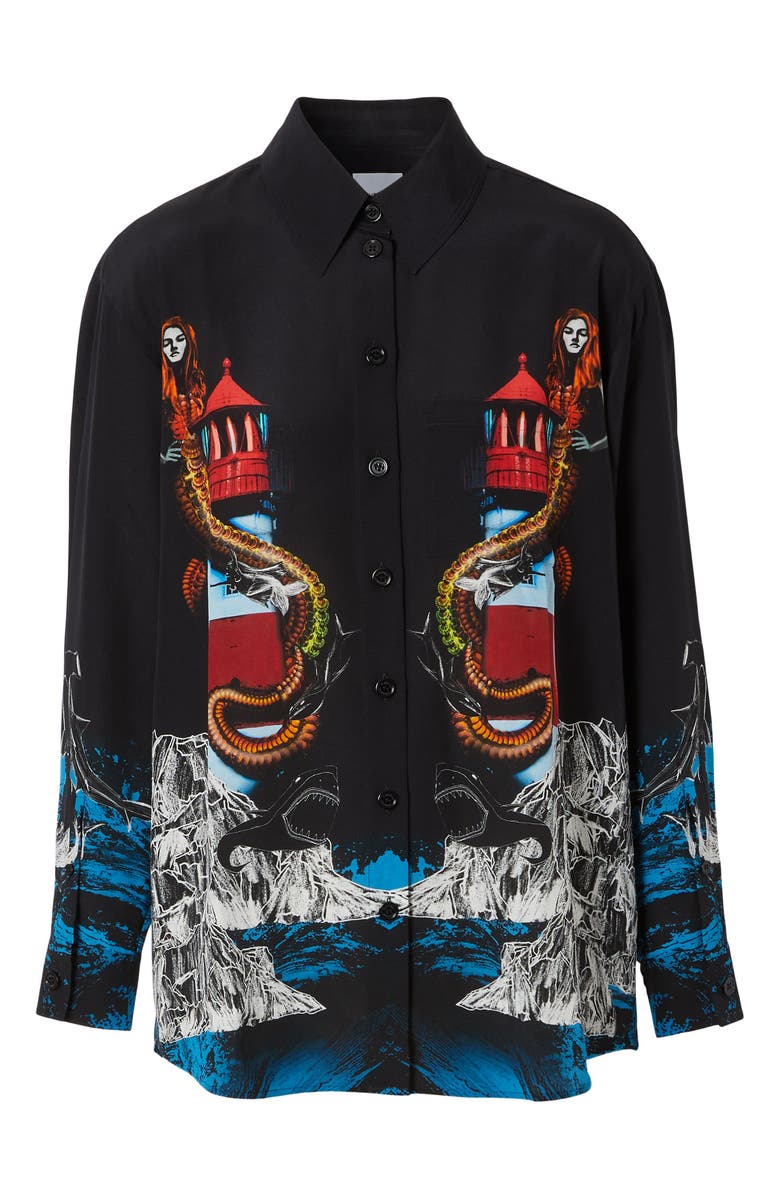 Burberry Carlota Mermaid Button-Up Silk Blouse, Alternate, color,
