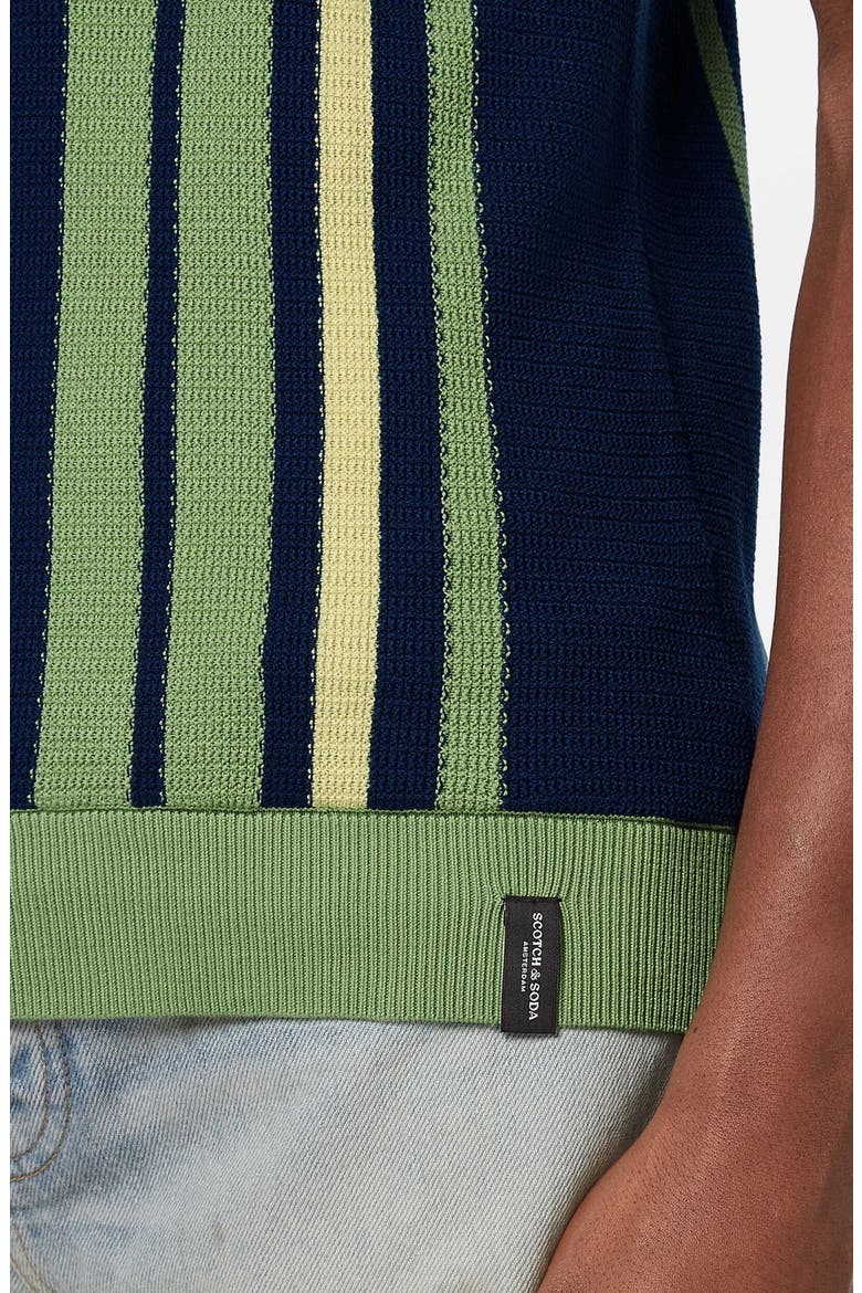 Stripe Textured Cotton Knit Polo, Alternate, color, ATLANTIC BLUE