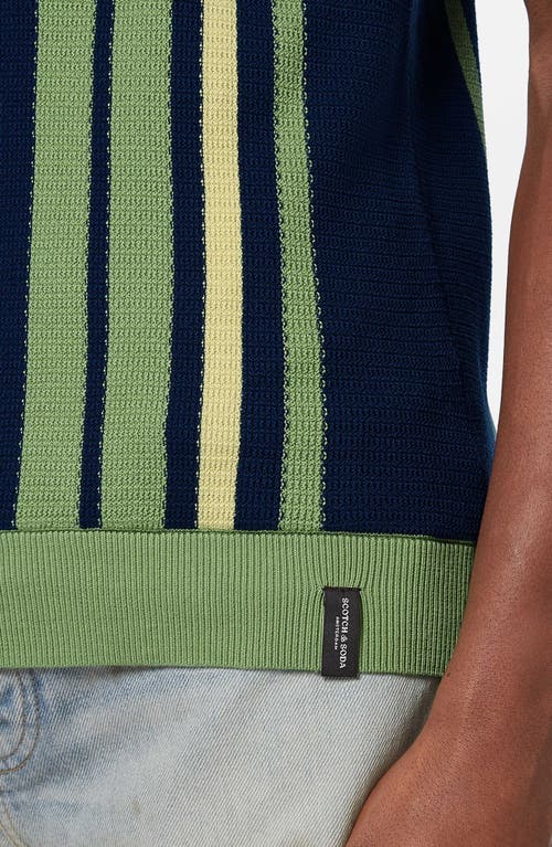 Scotch & Soda Stripe Textured Cotton Knit Polo In Atlantic Blue