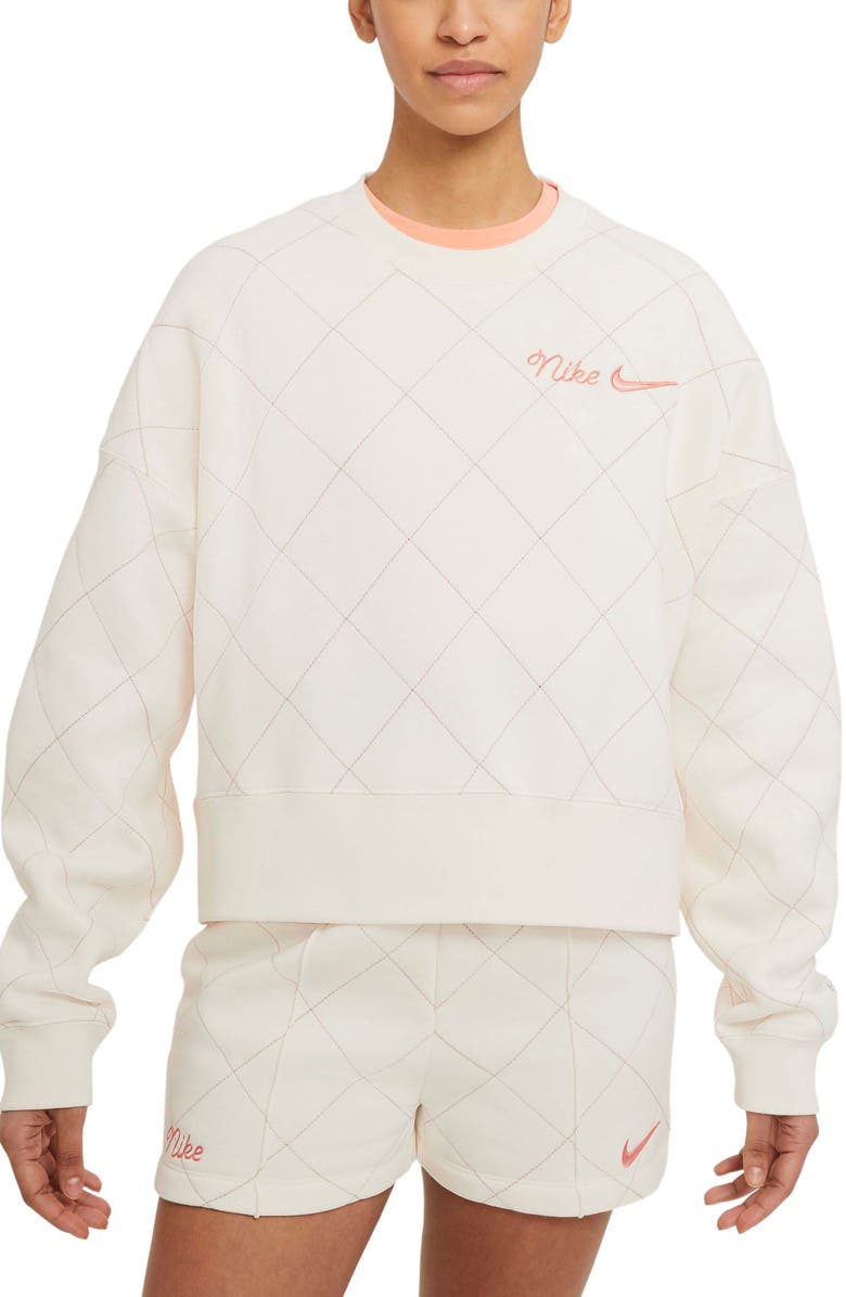 Nike Sportswear Quilted Fleece Sweatshirt, Main, color, Pale Ivory/ Apricot