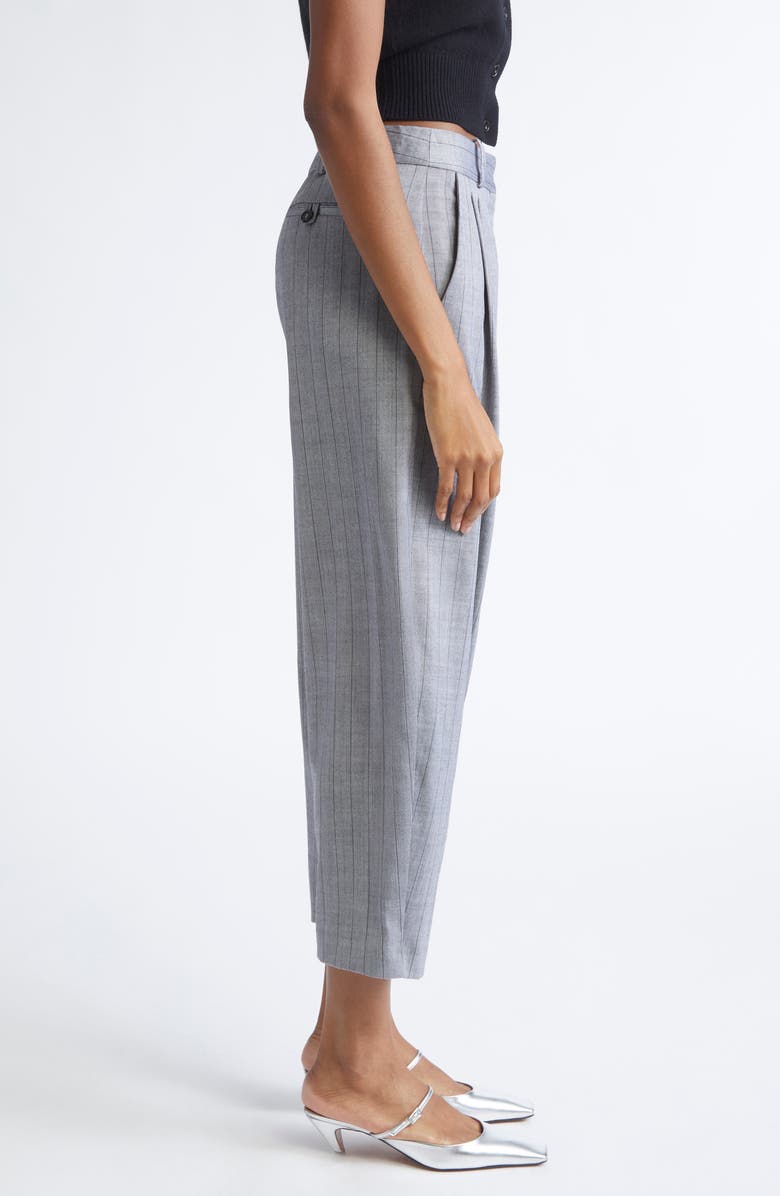 Stella McCartney Pinstripe Pleated Crop Trousers, Alternate, color, Grey
