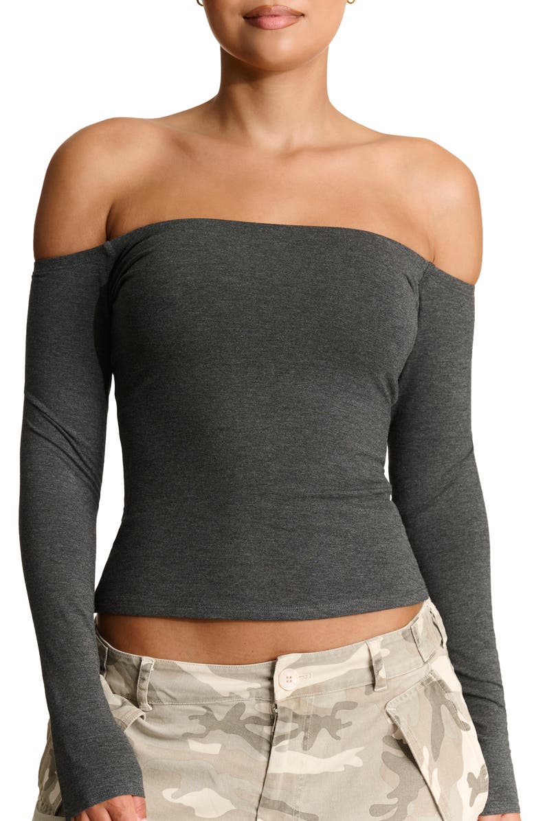 Naked Wardrobe Butter Off the Shoulder Top, Main, color, Charcoal