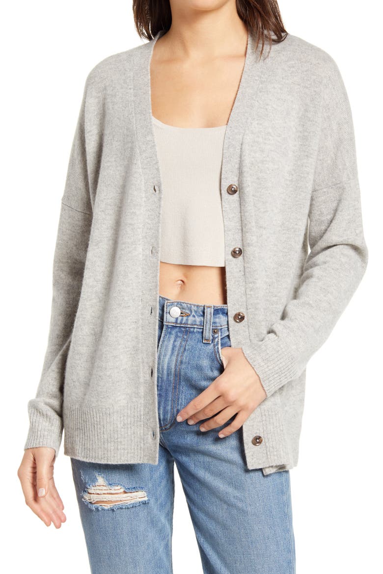 Recycled Cashmere Blend Boyfriend Cardigan, Main, color, LIGHT HEATHER GREY