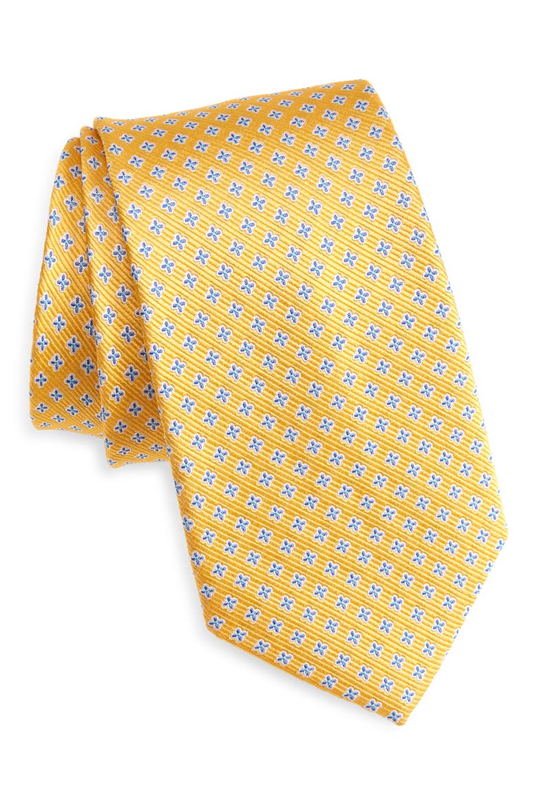 Quatrefoil Medallion Silk Tie, Main, color, YELLOW