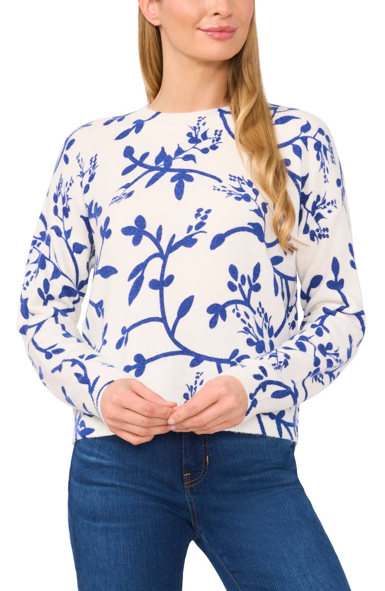CeCe Floral Vines Crewneck Sweater, Main, color, 
