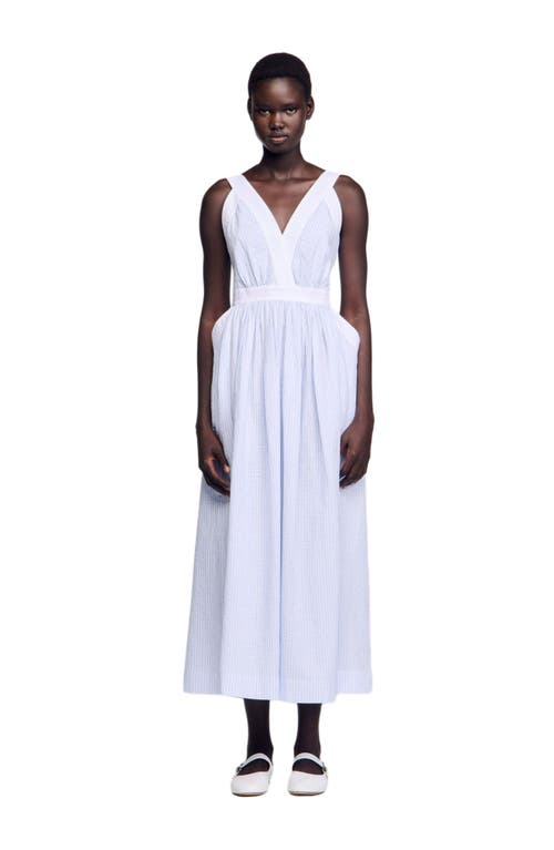 Sandro Seersucker Stripe Maxi Dress In White