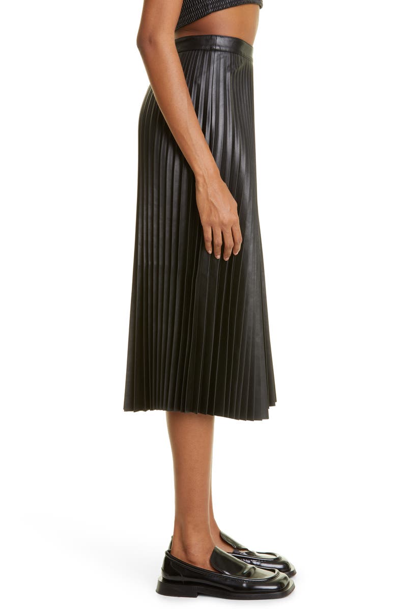 Proenza Schouler White Label Pleated Faux Leather Midi Skirt, Alternate, color, Black