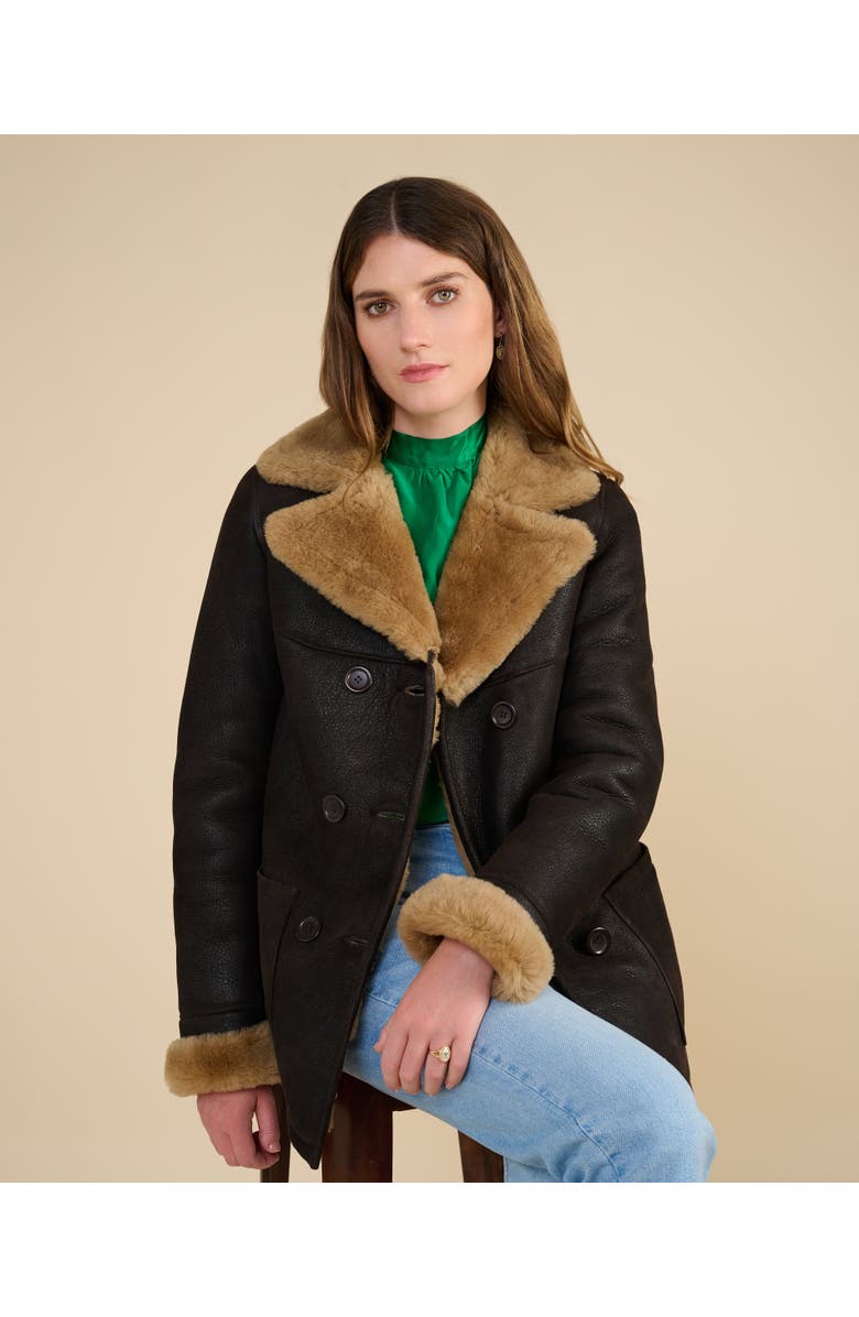 Furniq UK Chelsea Shearling Peacoat, Alternate, color, Brown