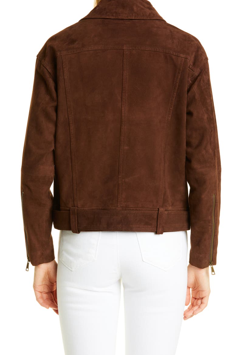 Tiffniy Oversize Suede Biker Jacket, Alternate, color, DARK BROWN