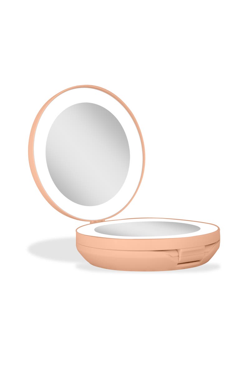 Lighted Travel Mirror with Magnification & Folding-to-Compact, Alternate, color, Peach