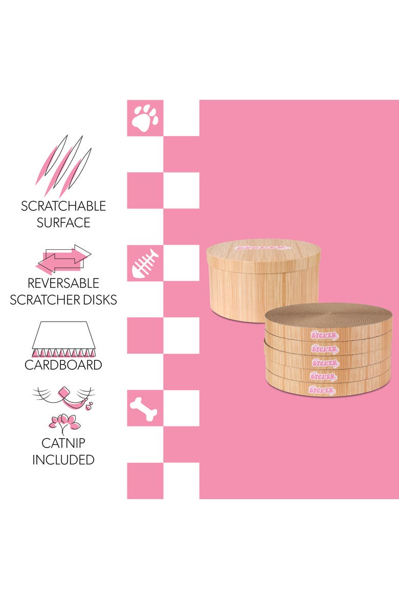 Kate Modern Patterned Cardboard Reversible Cat Scratcher Pad In Box with Catnip, Alternate, color, Brown Wood Grain Finish
