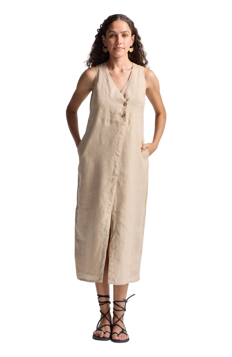 Reistor Straight Dress with Front Slit in Neutral Beige Hemp, Alternate, color, Neutral