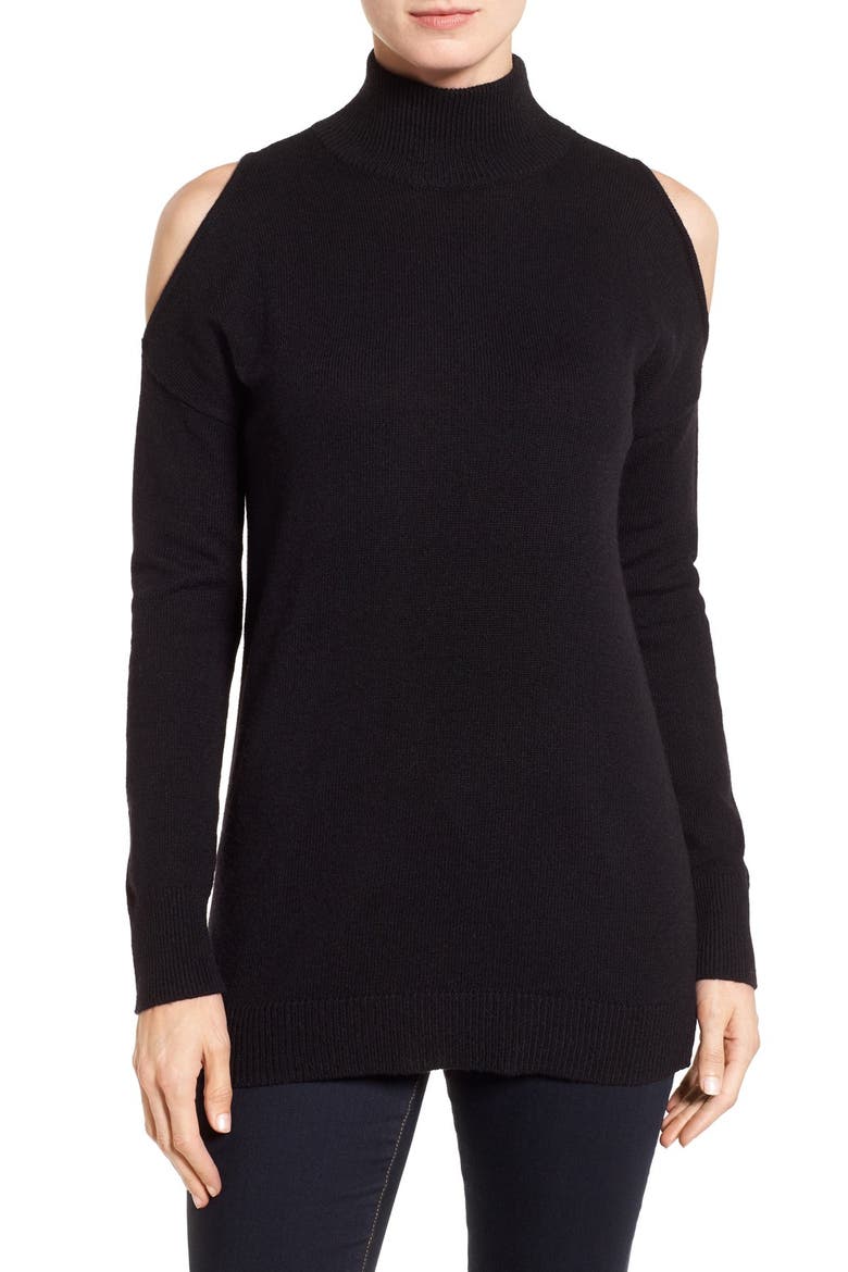 COLD SHOULDER SWEATER, Alternate, color, BLACK