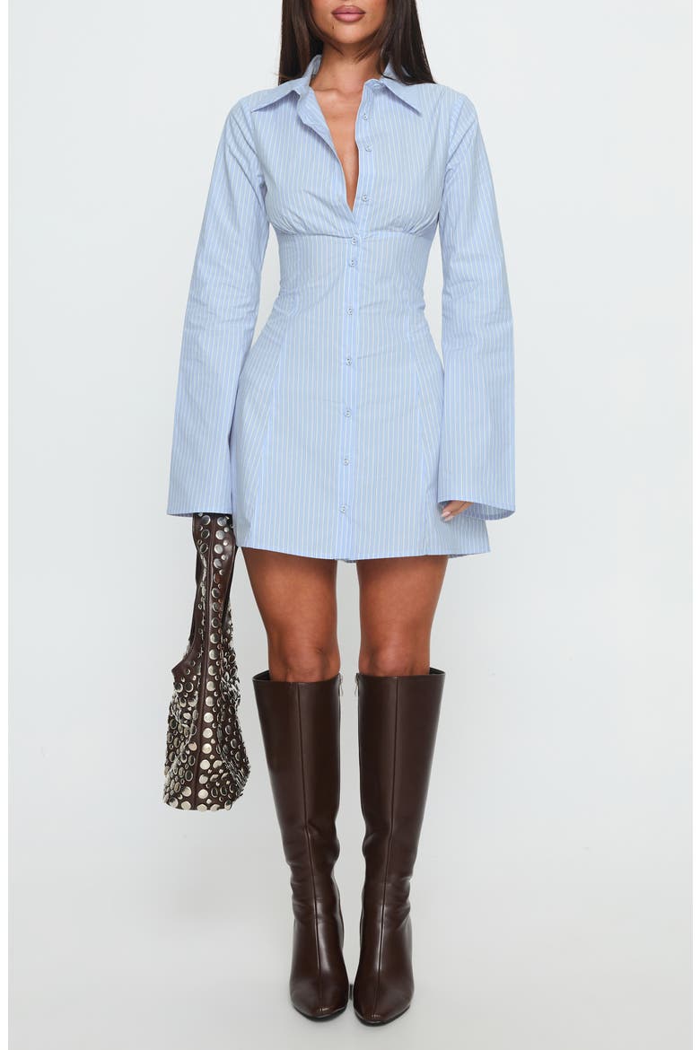 Tawni Stripe Long Sleeve Cotton Mini Shirtdress, Main, color, BLUE