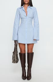 Princess Polly Tawni Stripe Long Sleeve Cotton Mini Shirtdress