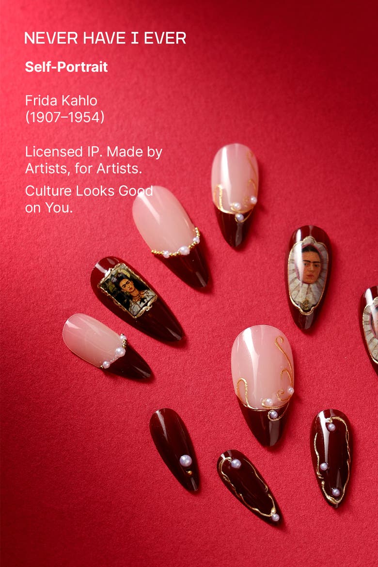 Frida Kahlo Almond Press On Nails, Alternate, color, Red