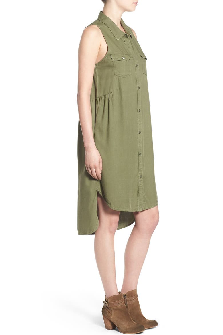 Sleeveless Woven Shirtdress, Alternate, color, OLIVE BURNT