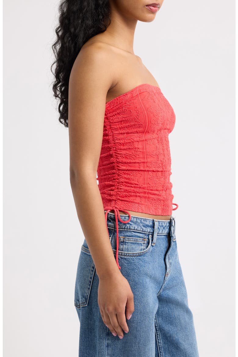 Ruched Tapestry Bandeau Top, Alternate, color, RED