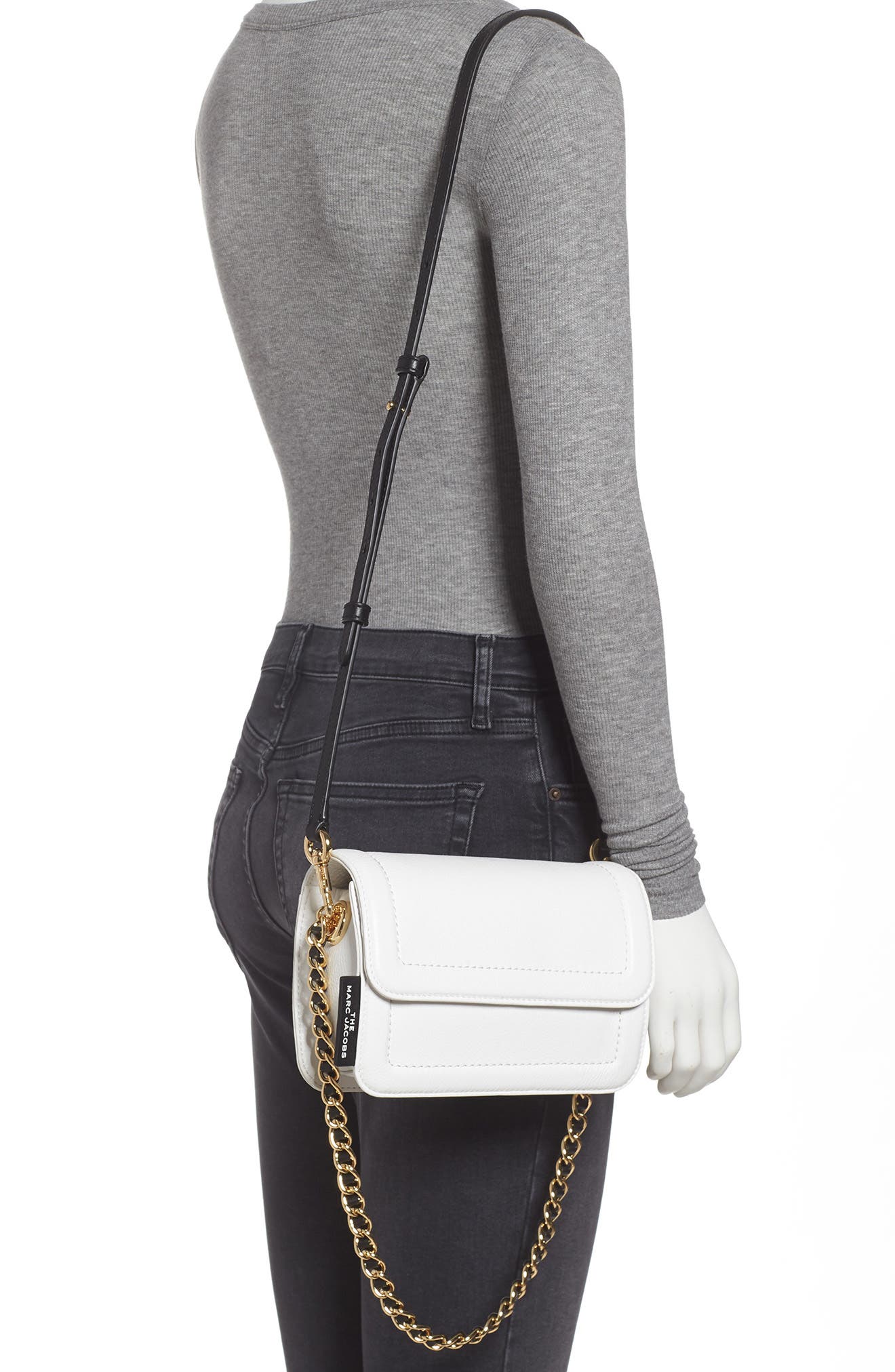 The Marc Jacobs The Mini Cushion Leather Shoulder Bag, Alternate, color, WHITE