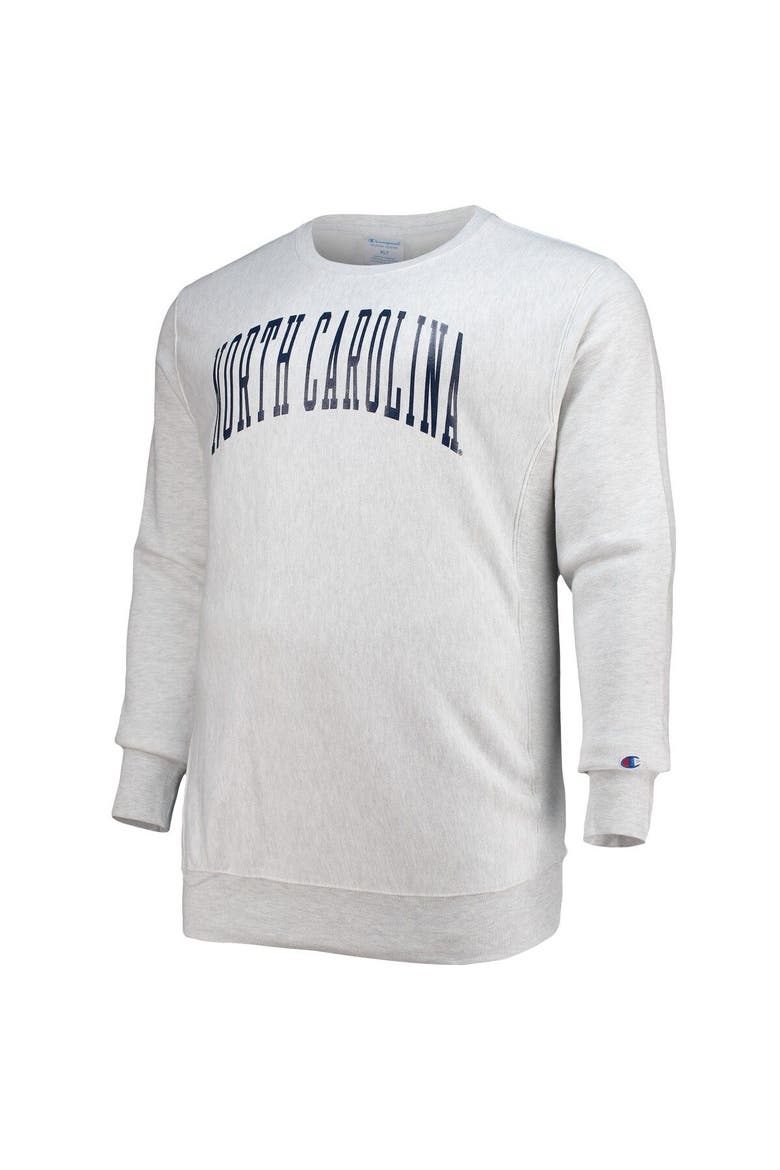 Men's Champion Heathered Gray North Carolina Tar Heels Big & Tall Reverse Weave Fleece Crewneck Pullover Sweatshirt, Alternate, color, Heather Gray
