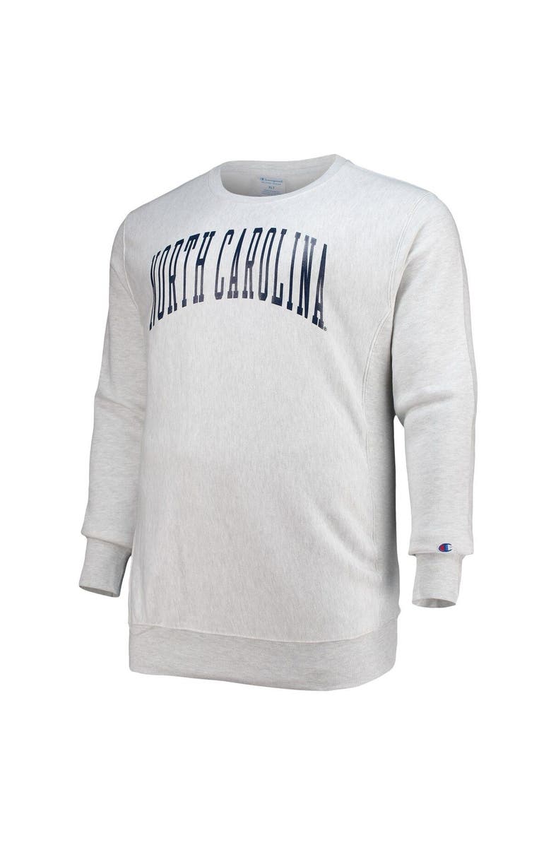 Champion Men's Champion Heathered Gray North Carolina Tar Heels Big & Tall Reverse Weave Fleece Crewneck Pullover Sweatshirt, Alternate, color, Heather Gray