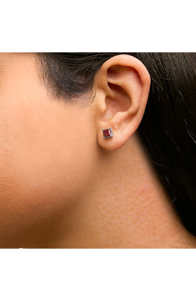 Haus of Brilliance 14K Gold 5x5MM Princess Cut Gemstone Solitaire Stud Earrings, Alternate, color, Red Garnet | White