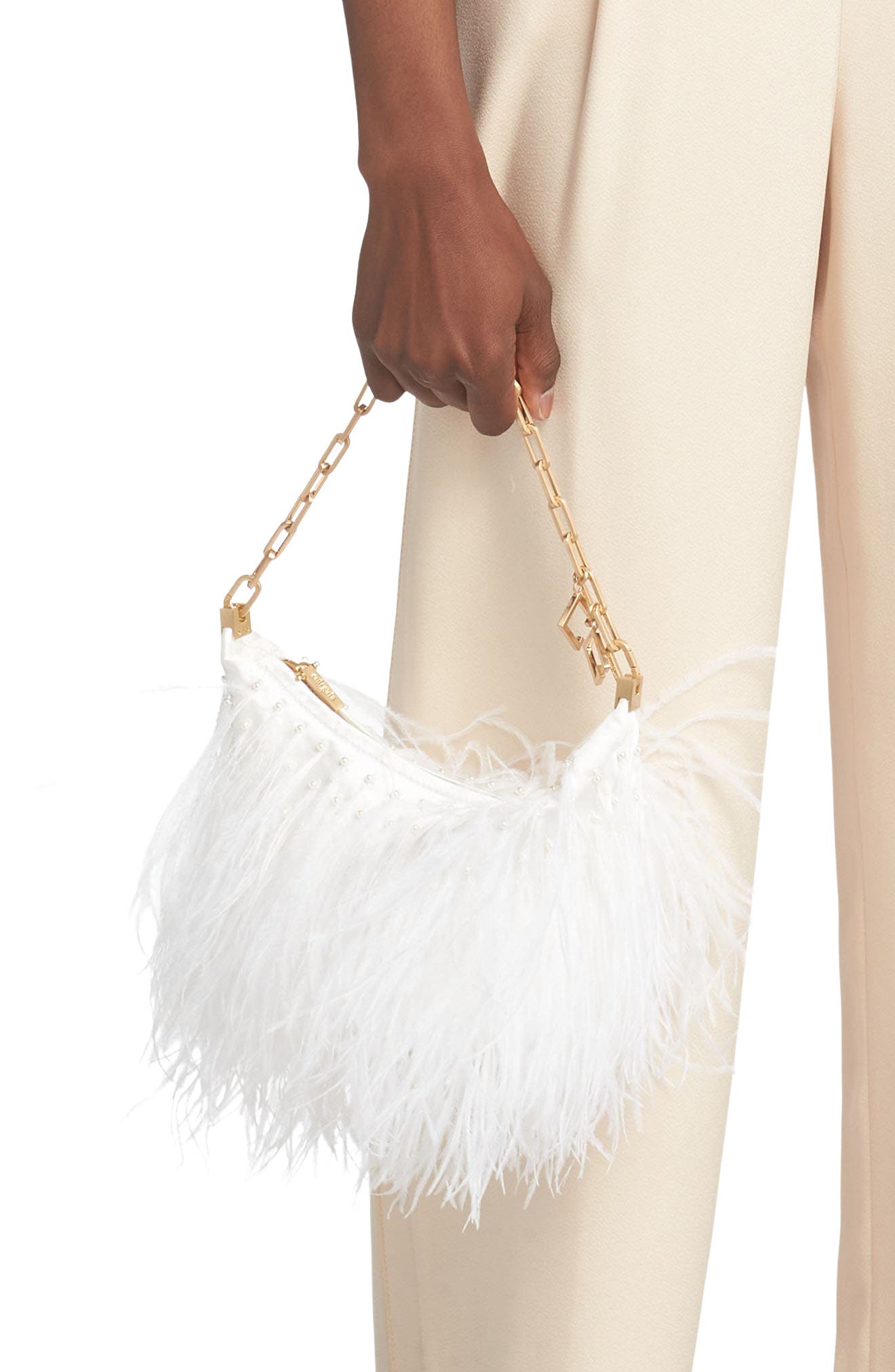 Cult Gaia Gia Ostrich Feather Shoulder Bag, Alternate, color, 