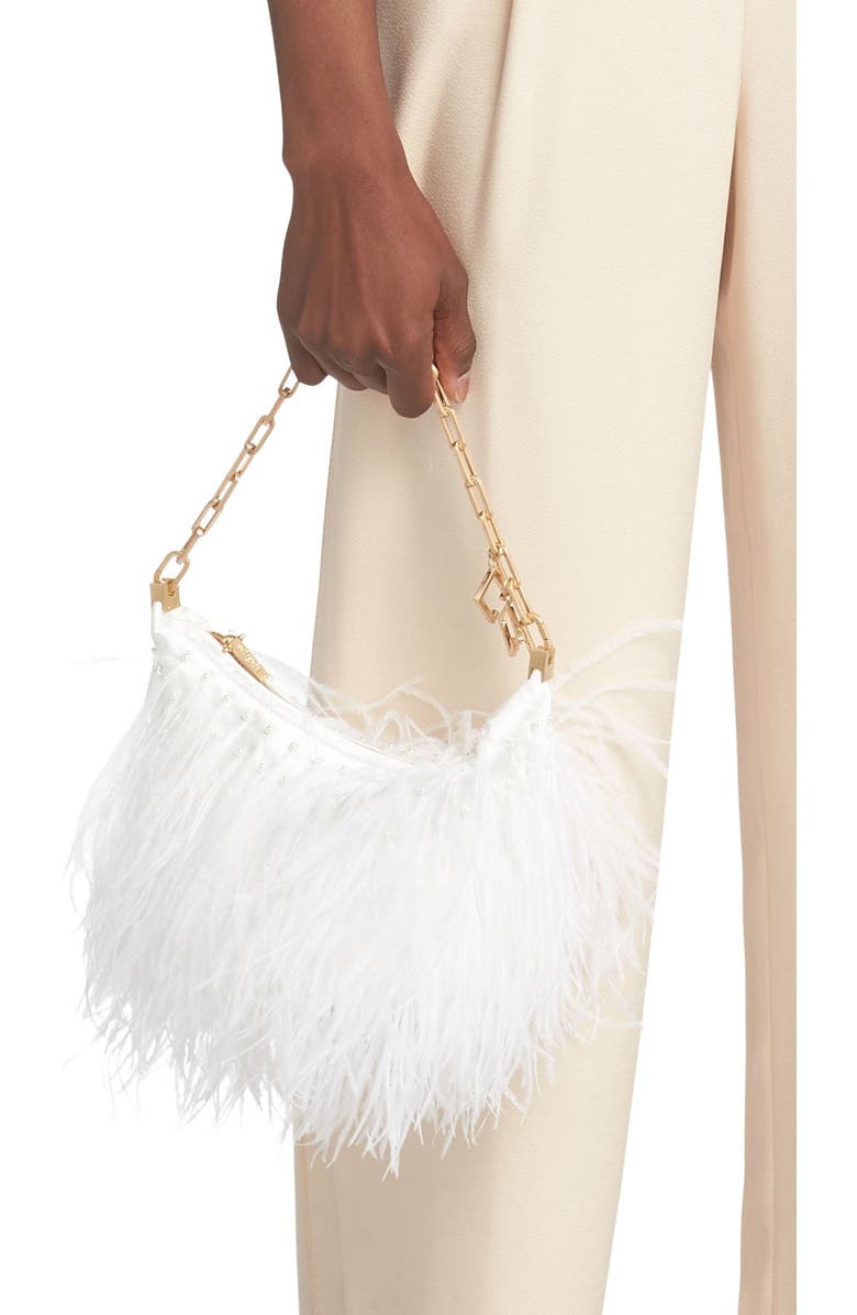 Cult Gaia Gia Ostrich Feather Shoulder Bag, Alternate, color,