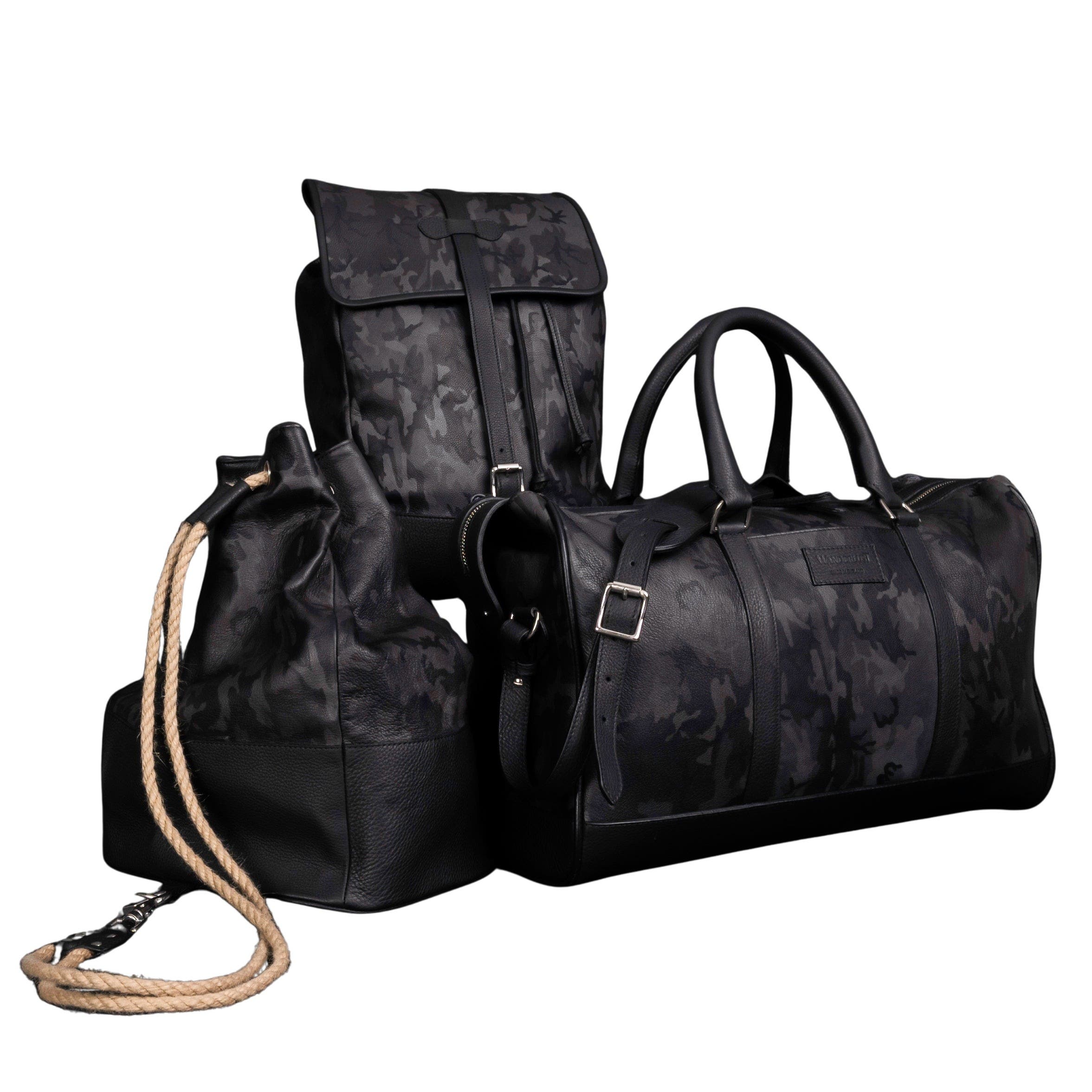 Prince of Scots Wanderlust Leather Duffle Bag, Main, color, Grey Camo