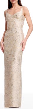 Dress the Population Elijah Seamed Jacquard Column Gown