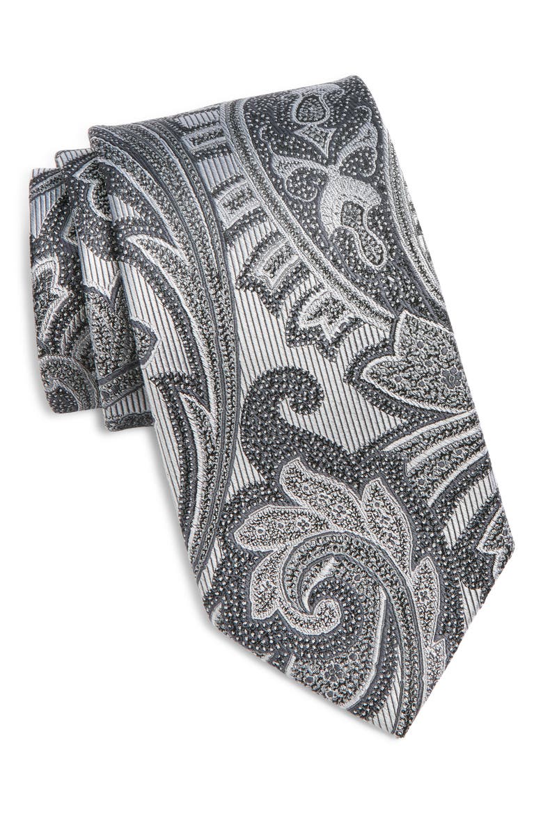 Paisley Silk Tie, Main, color, SILVER