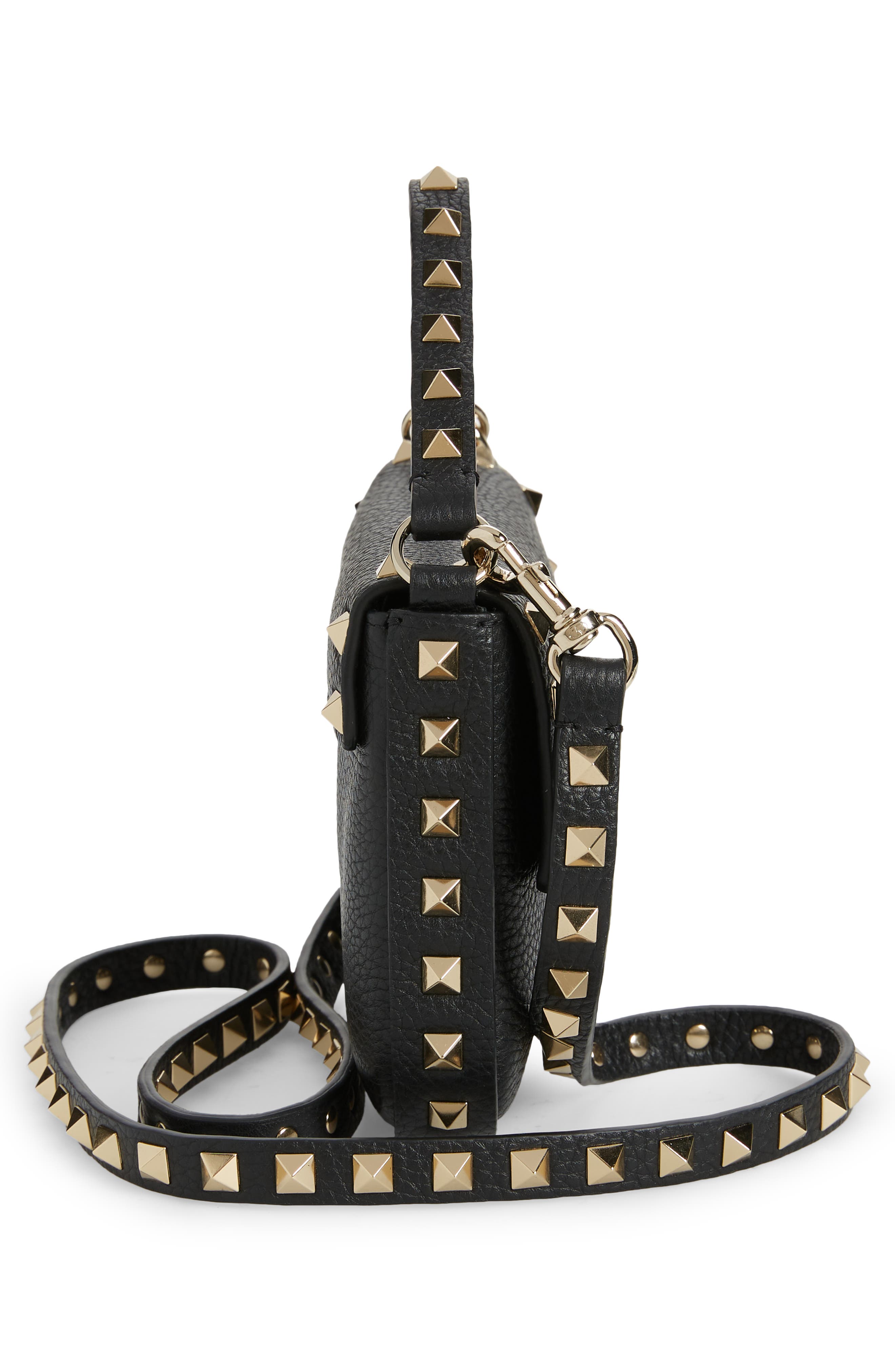 Valentino Garavani Mini Rockstud Leather Top Handle Bag, Alternate, color, 