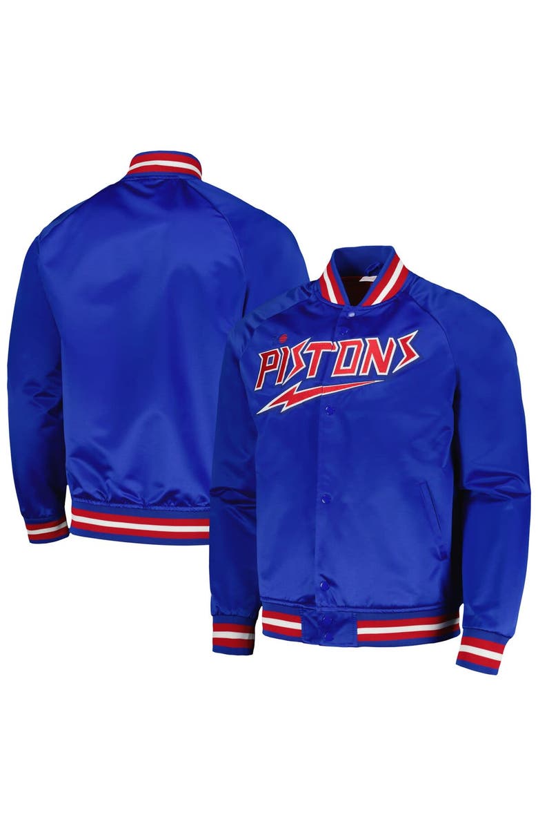 Mitchell & Ness Men's Mitchell & Ness Blue Detroit Pistons Hardwood Classics Throwback Wordmark Raglan Full-Snap Jacket, Main, color, Blue