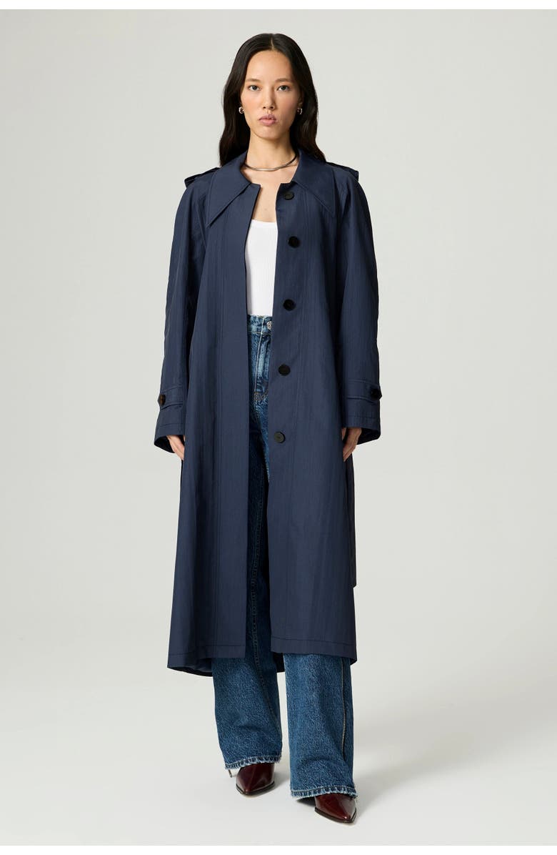 Nocturne Single-Breasted Cotton Trench Coat, Main, color, Navy Blue