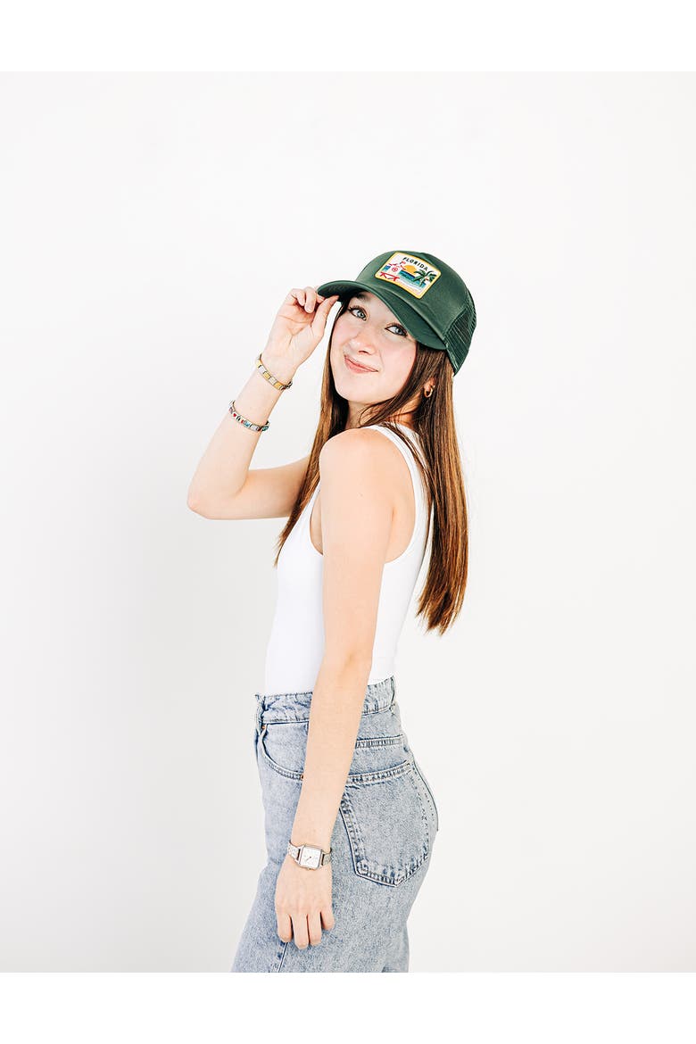 Florida Postcard Trucker Hat - Adult, Alternate, color, Dark Green