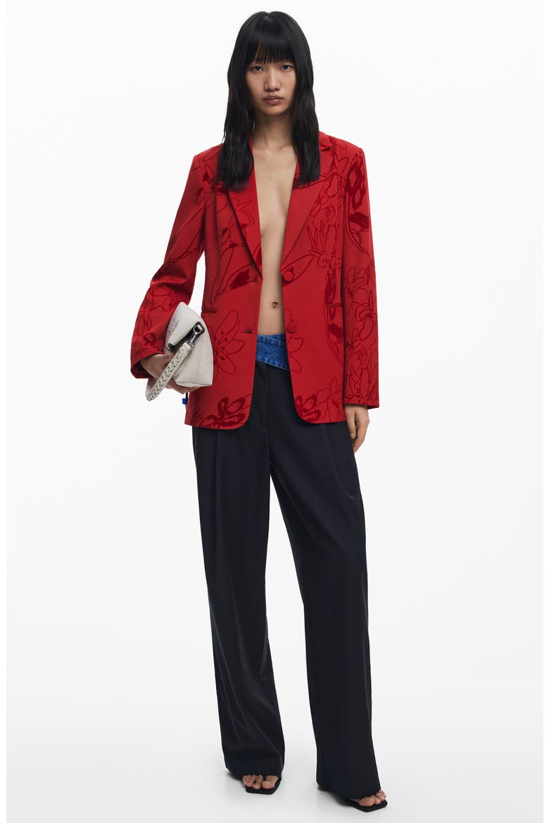 Tonal Floral Blazer, Alternate, color, ORANGE RED