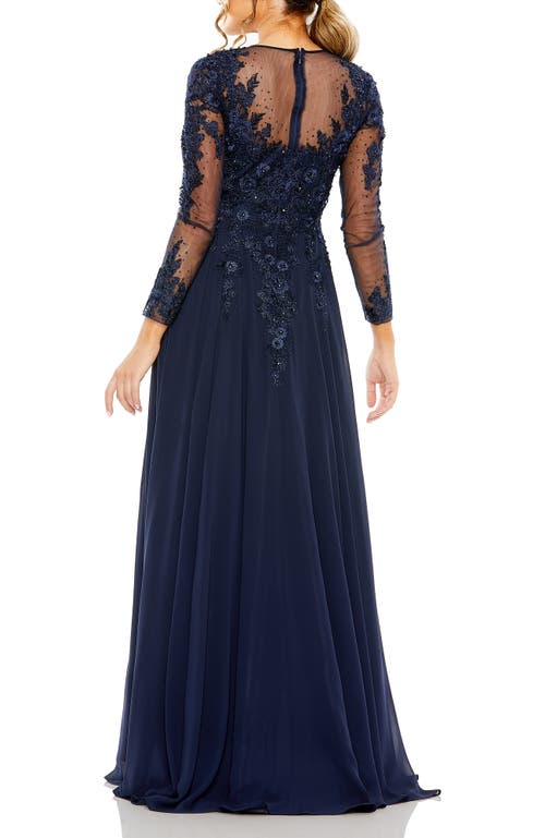 Mac Duggal Hand-embellished Lace Gown With Jeweled Embroidery In Blue