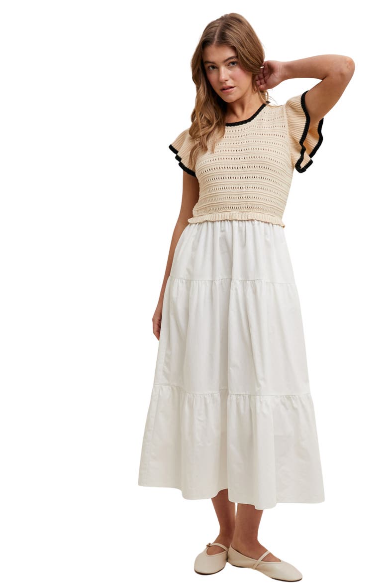 Mixed Media Midi Dress, Alternate, color, TAUPE/ WHITE
