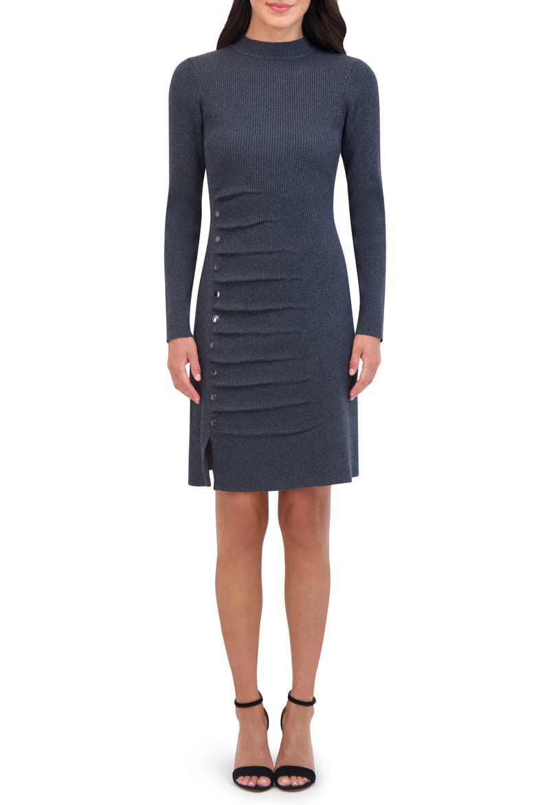 Stud Accent Long Sleeve Dress, Main, color, GREY